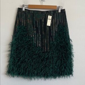 Anthropologie Green Feathered Skirt